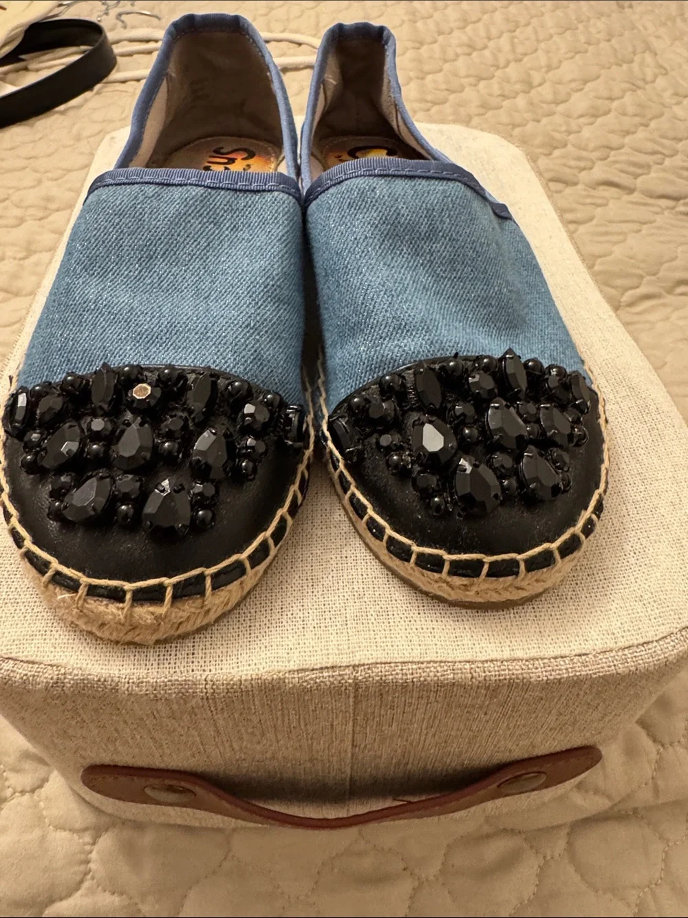 Circus by Sam Edelman Denim Espadrilles with Black Beaded Cap Toe